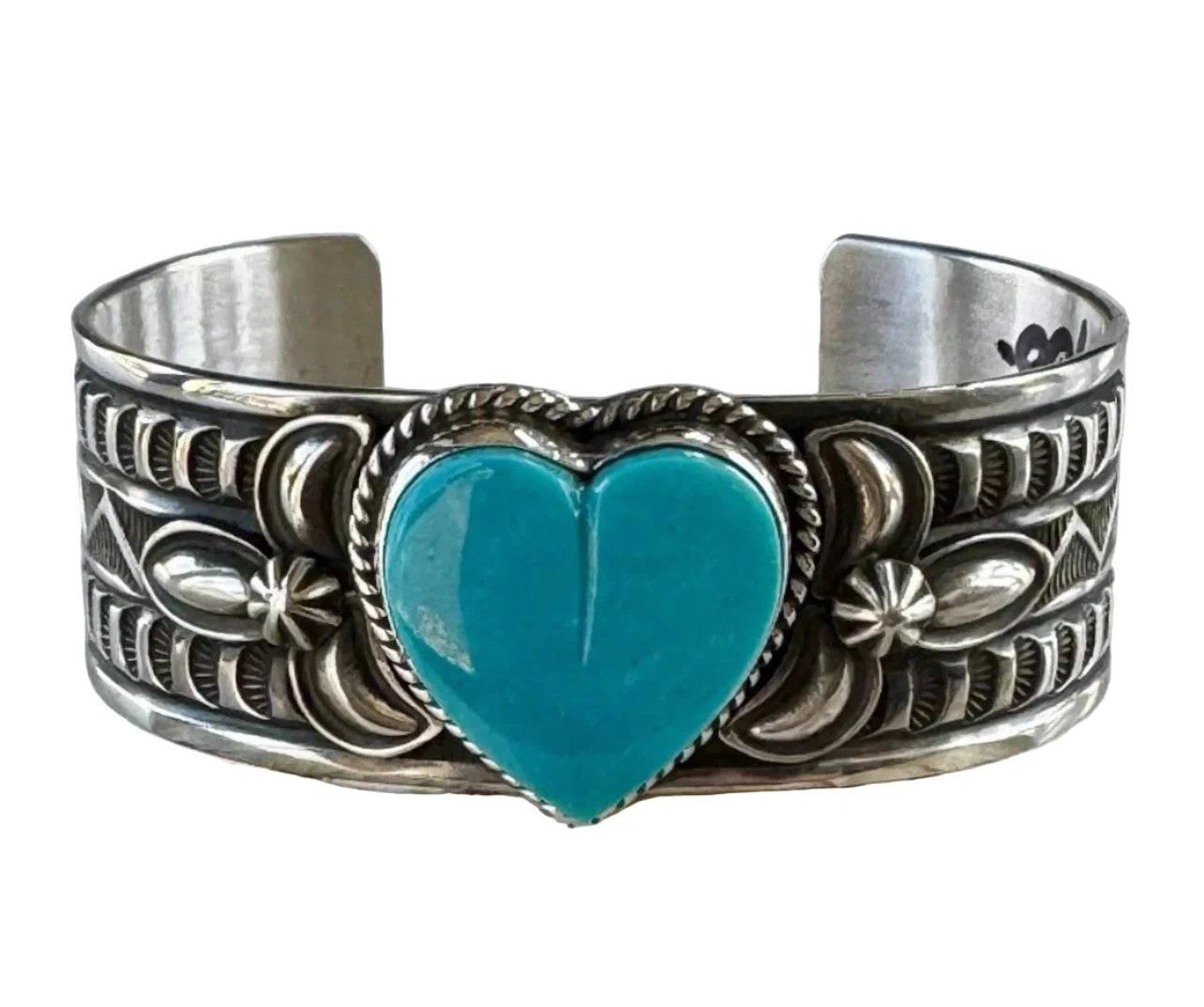 Navajo Andy Cadman Kingman Turquoise Heart Cuff