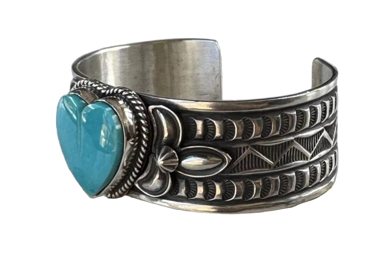 Navajo Andy Cadman Kingman Turquoise Heart Cuff