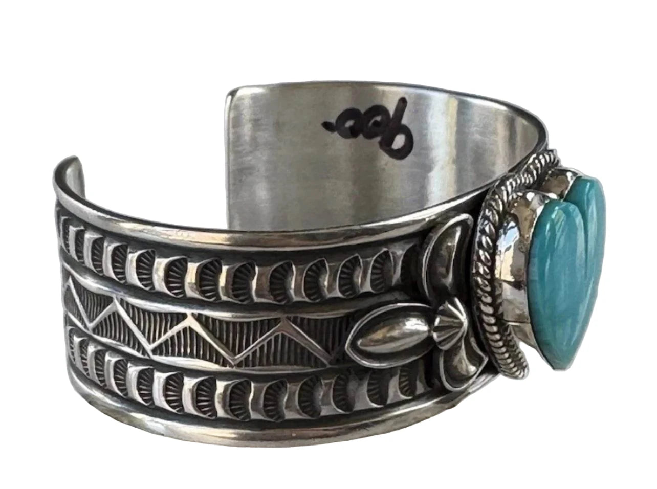 Navajo Andy Cadman Kingman Turquoise Heart Cuff