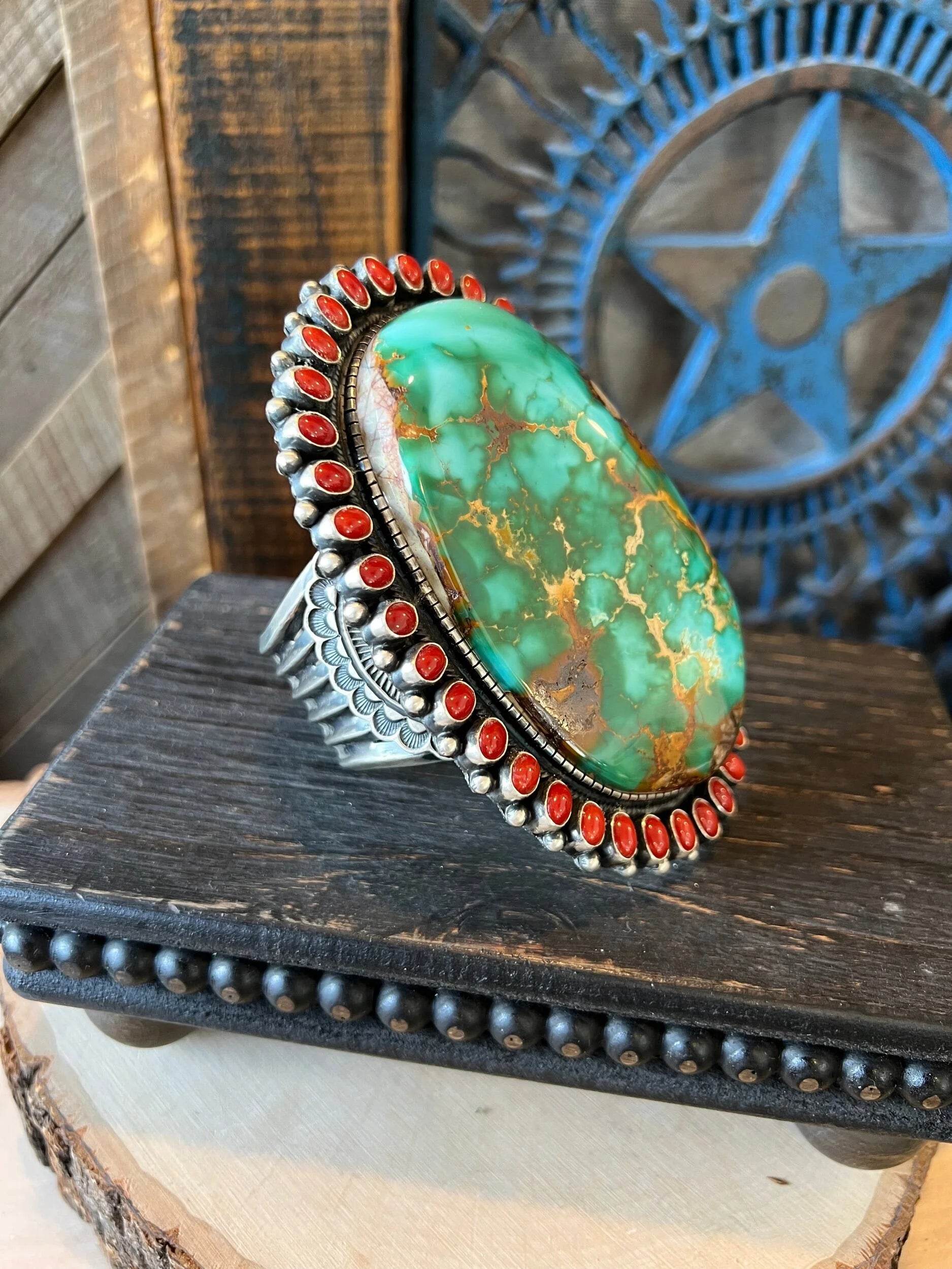 Turquoise & Italian Coral Cuff