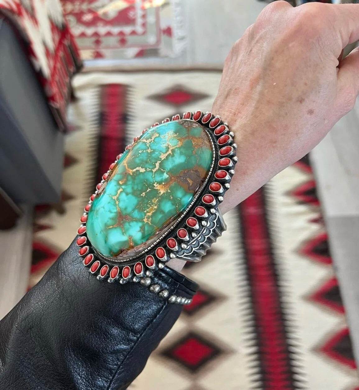 Turquoise & Italian Coral Cuff