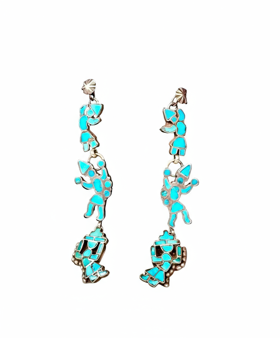 Vintage Turquoise Inlay Rainbow Man Earrings