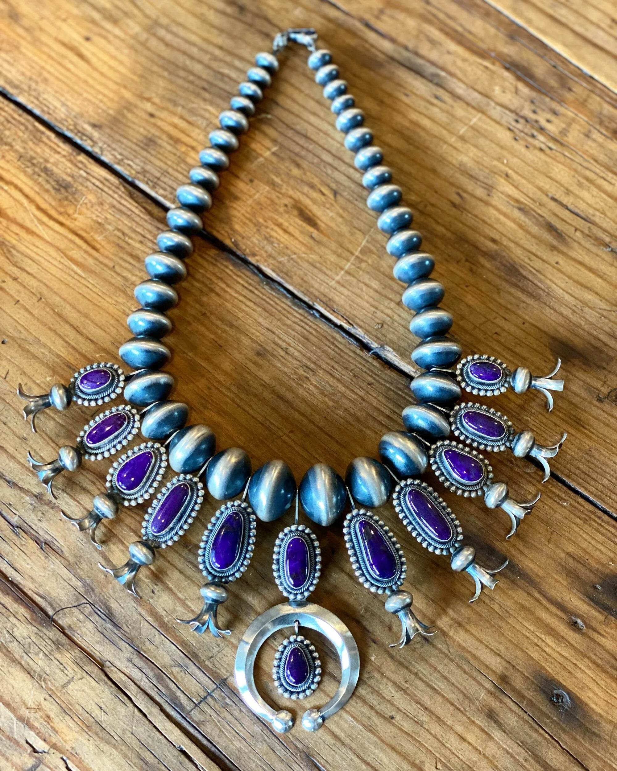 RARE Sugilite Sterling Squash Blossom Necklace