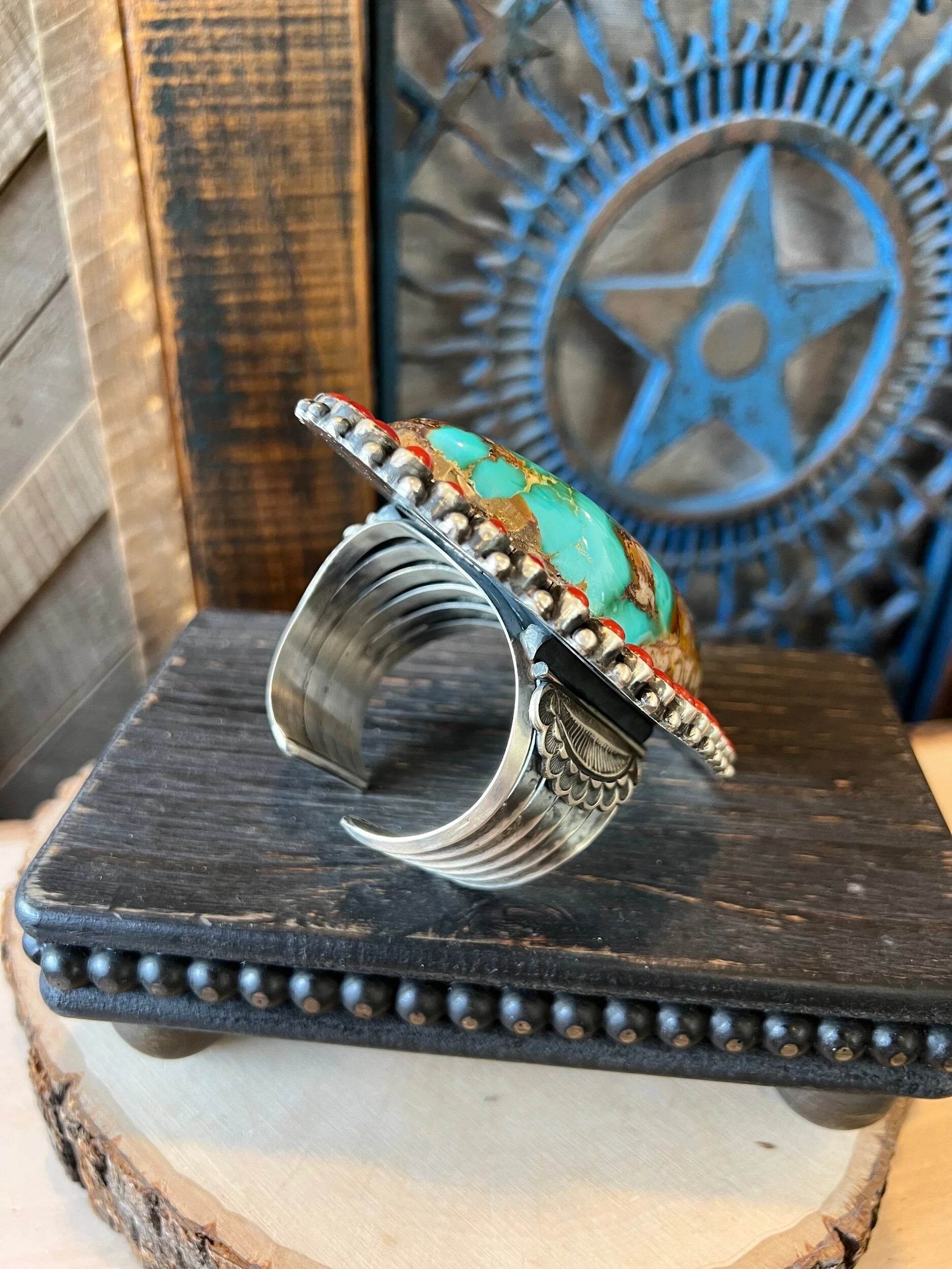 Turquoise & Italian Coral Cuff