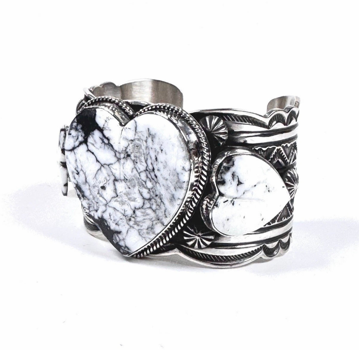 ColoradoJo Andy Cadman Sterling White Buffalo 3 Heart Cuff 3/4 view