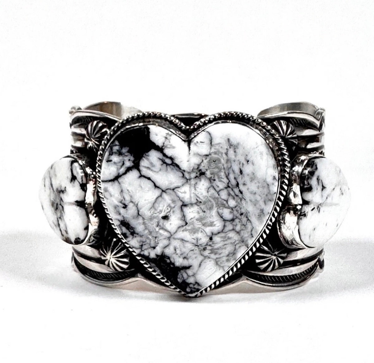 ColoradoJo Andy Cadman Sterling White Buffalo 3 Heart Cuff front view