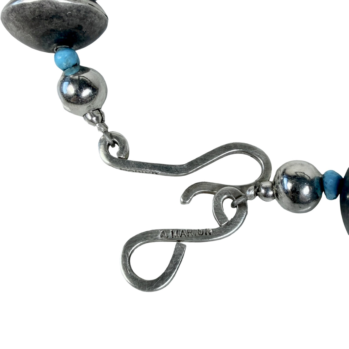 ColoradoJo Andy Marion Pilot Mountain Turquoise & Sterling Squash Blossom Necklace shepherds hook view