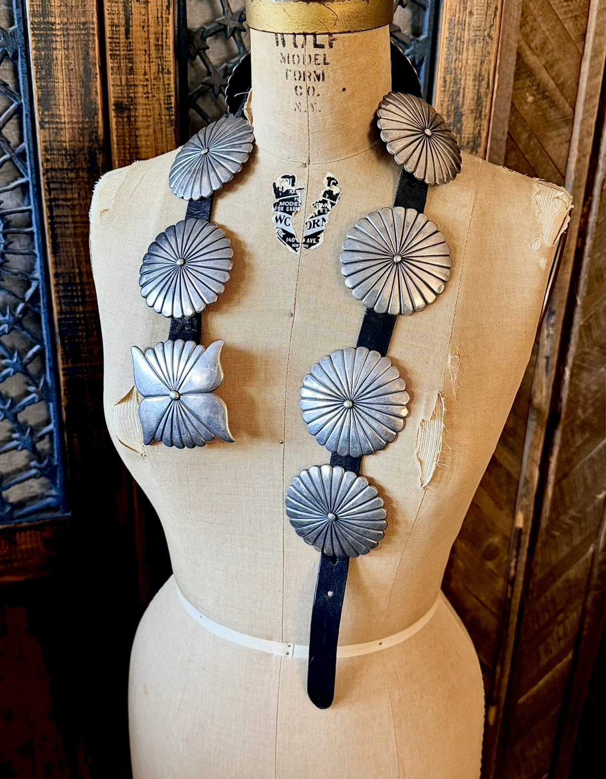 ColoradoJo Cipriano Romero Sterling Concho Belt on mannequin