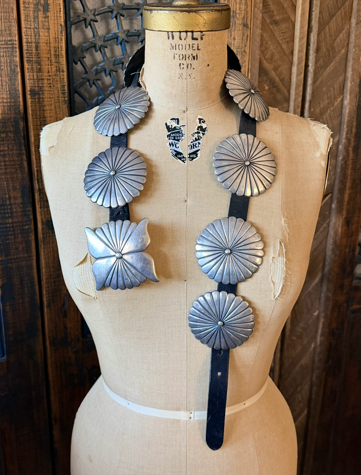 ColoradoJo Cipriano Romero Sterling Concho Belt on mannequin front view