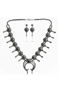 ColoradoJo Onyx Squash Blossom Necklace and Earring Set by Derrick Gordon