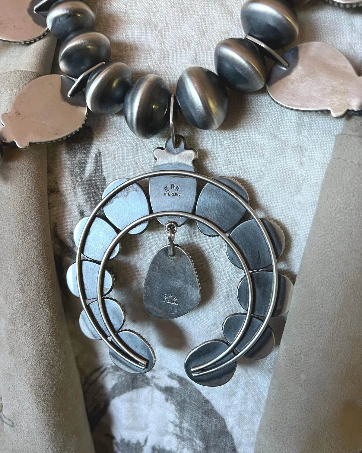 ColoradoJo Ernest Roy Begay Royston Turquoise Squash Blossom Necklace Naja hallmark view