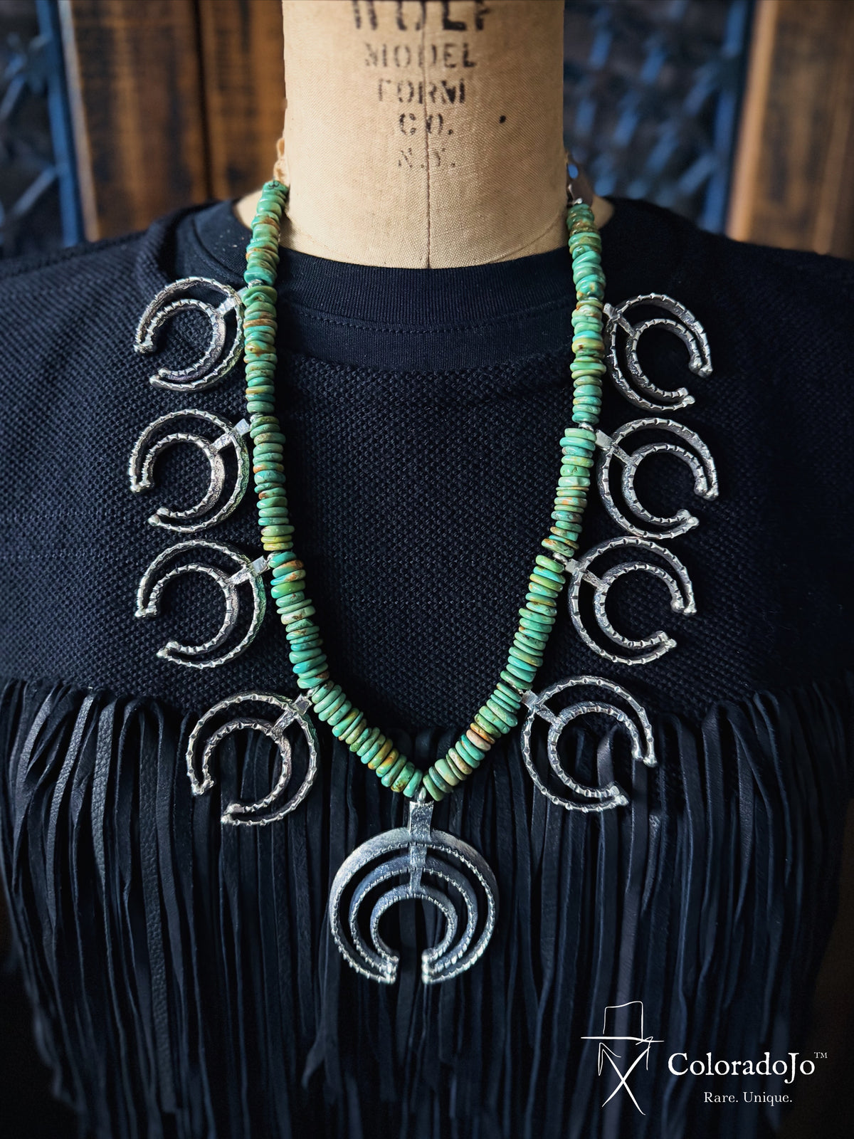 ColoradoJo Gary Custer Royston Turquoise & Sterling Tufa Cast Naja Necklace
