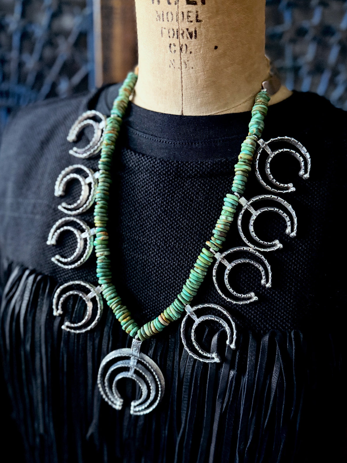 ColoradoJo Gary Custer Royston Turquoise & Sterling Tufa Cast Naja Necklace