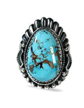 ColoradoJo Ingot Silver and Royston Turqouise Ring by Harry Begay front view