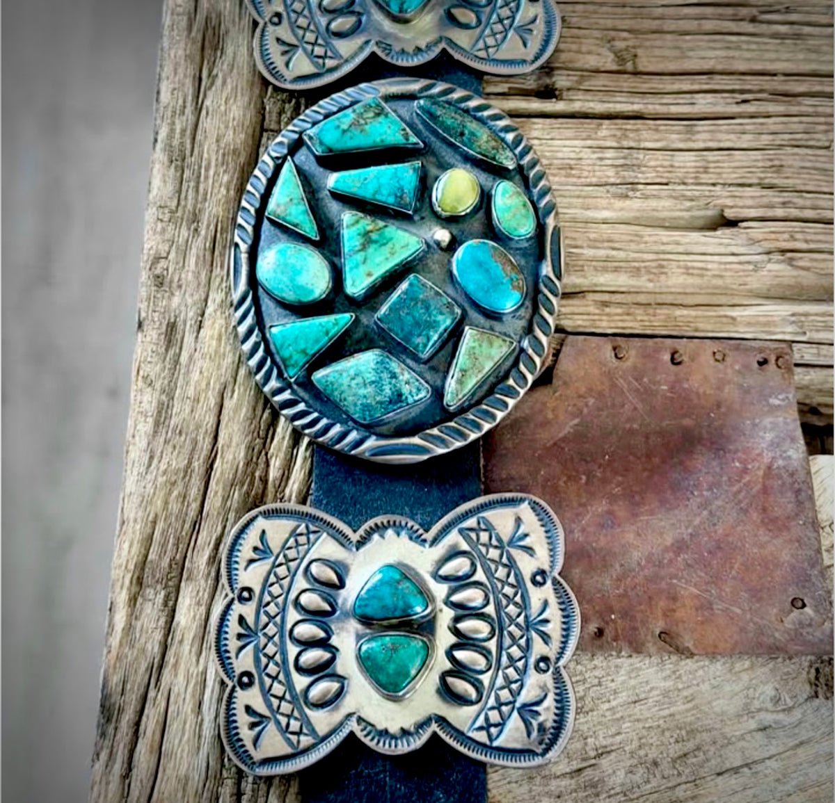 ColoradoJo Kirk Smith Turquoise Concho Belt with butterfly