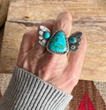 ColoradoJo Kathy Sands Artisan Handmade Turquoise Ring top down view modeled