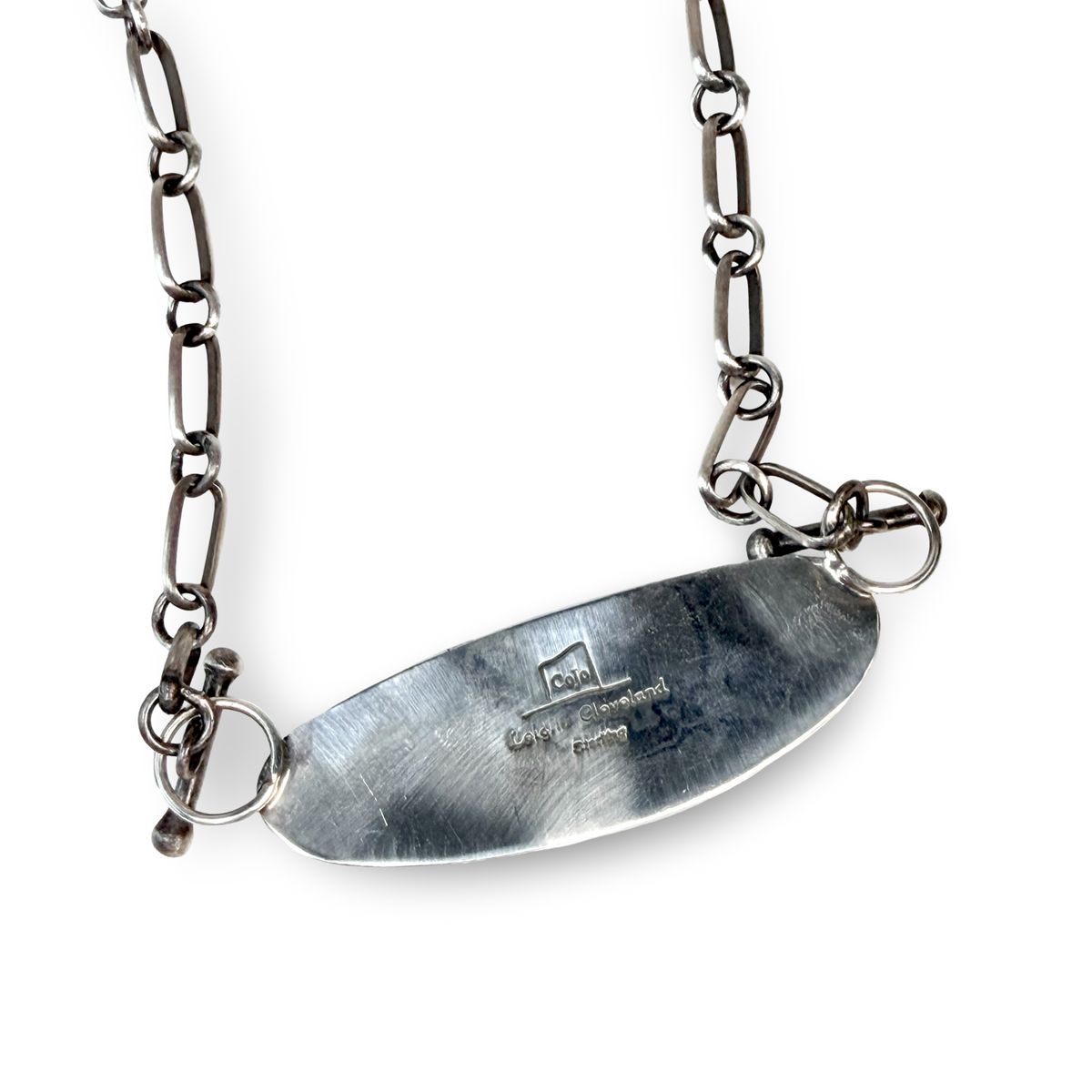 ColoradoJo CoJo Collective X Leigha Cleveland Kingman Turquoise Necklace rear hallmark view