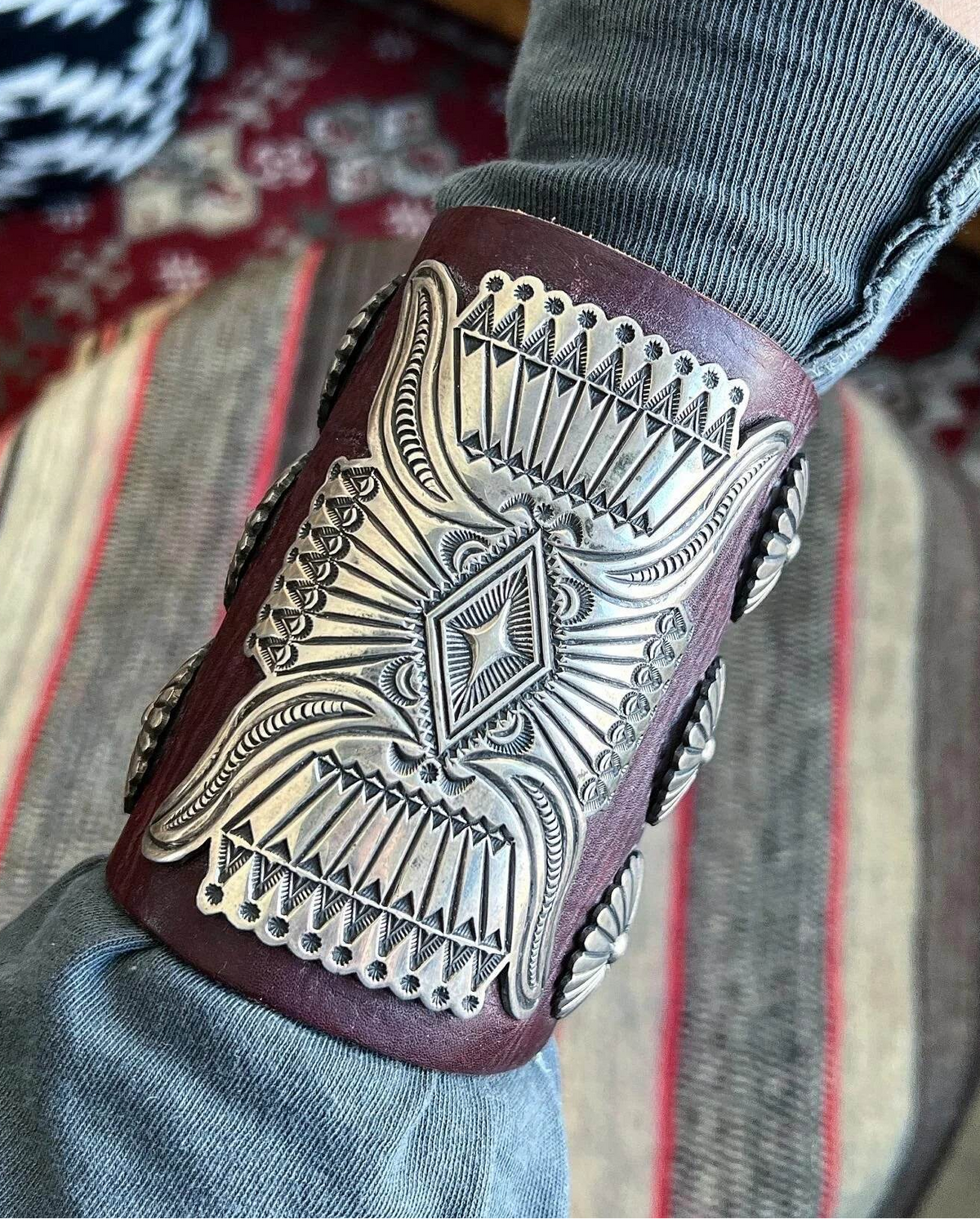 ColoradoJo Leon Martinez Stamped Ketoh/Bow Guard above angle on models wrist
