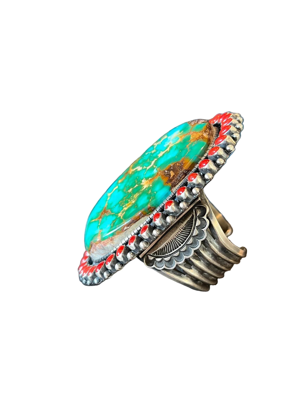 ColoradoJo Leon Martinez Royston Turquoise & Italian Coral Cuff side view