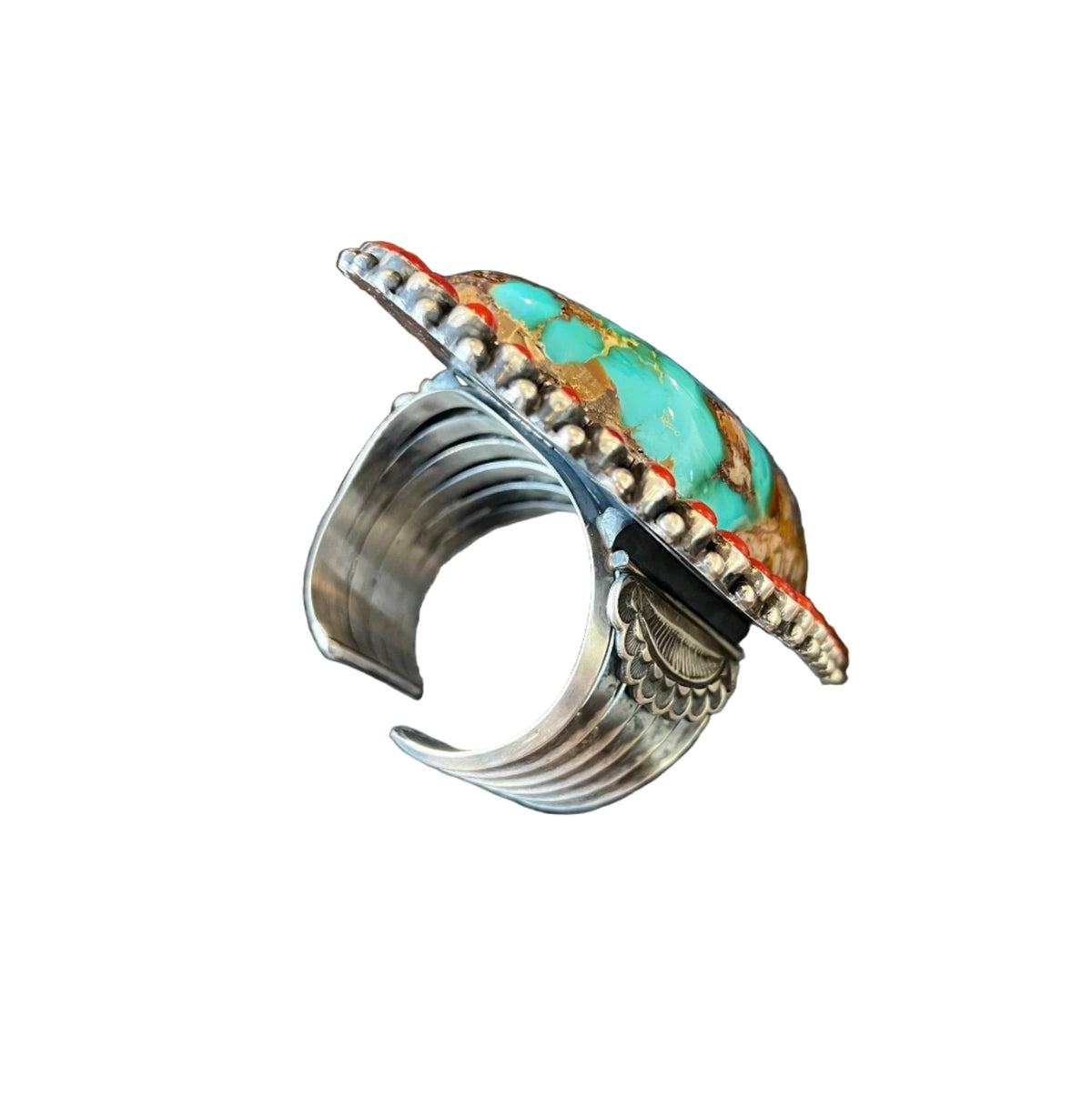 ColoradoJo Leon Martinez Royston Turquoise & Italian Coral Cuff base side view