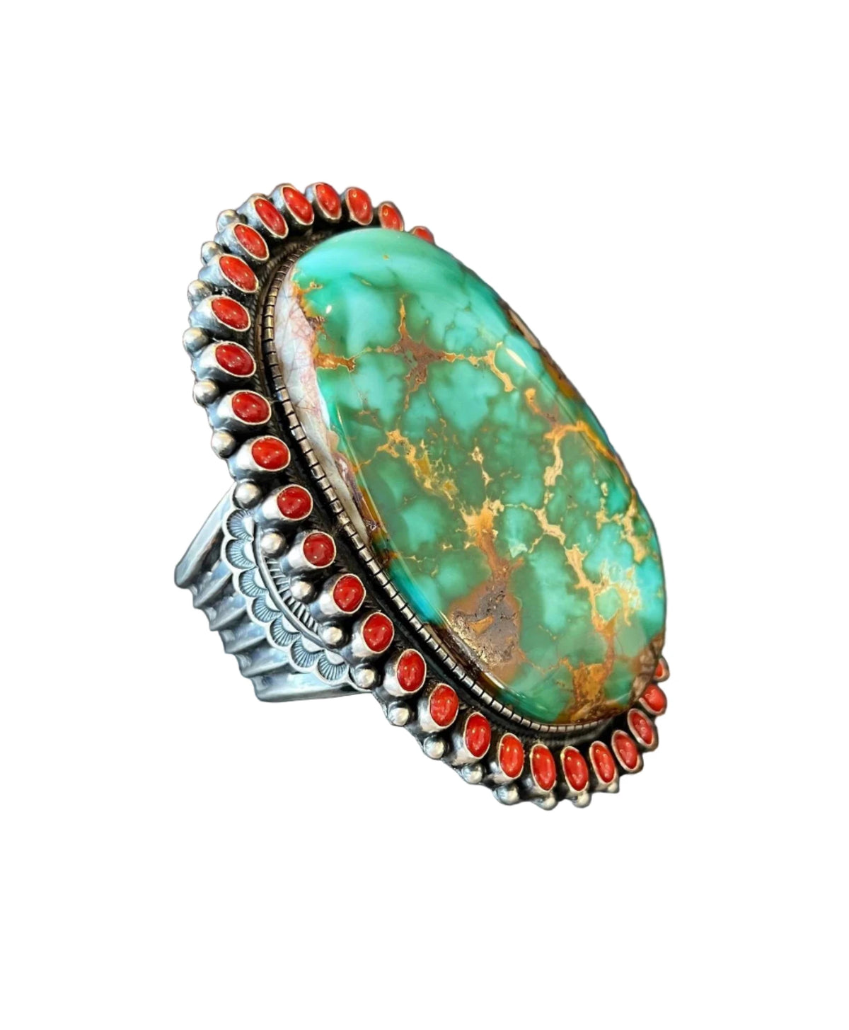ColoradoJo Leon Martinez Royston Turquoise & Italian Coral Cuff 3/4 view