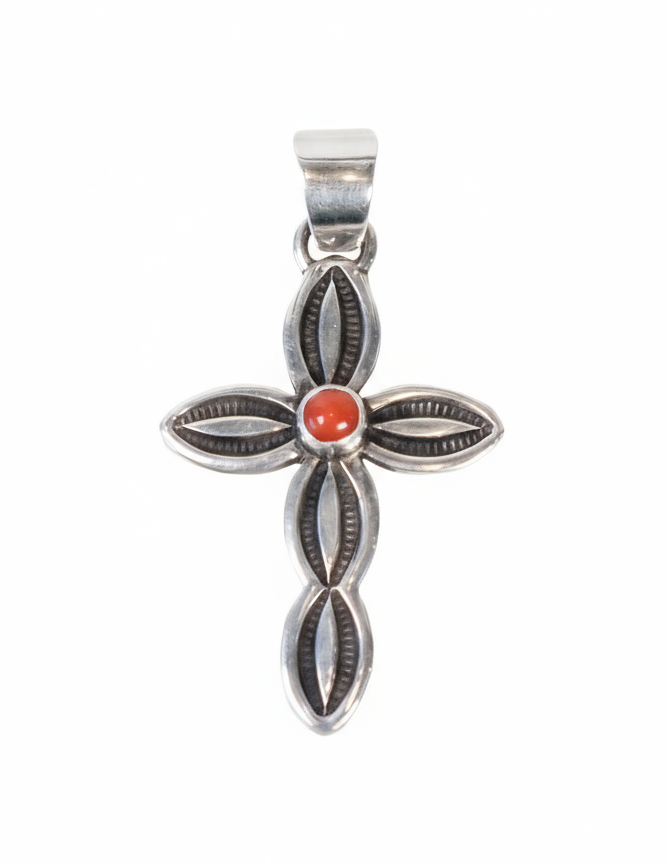 ColoradoJo Matthew Charley Italian Coral Cross Pendant front view