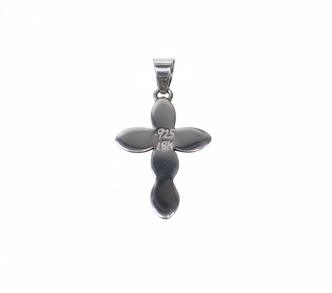 ColoradoJo Matthew Charley Gold Drop Cross Pendant back hallmark view