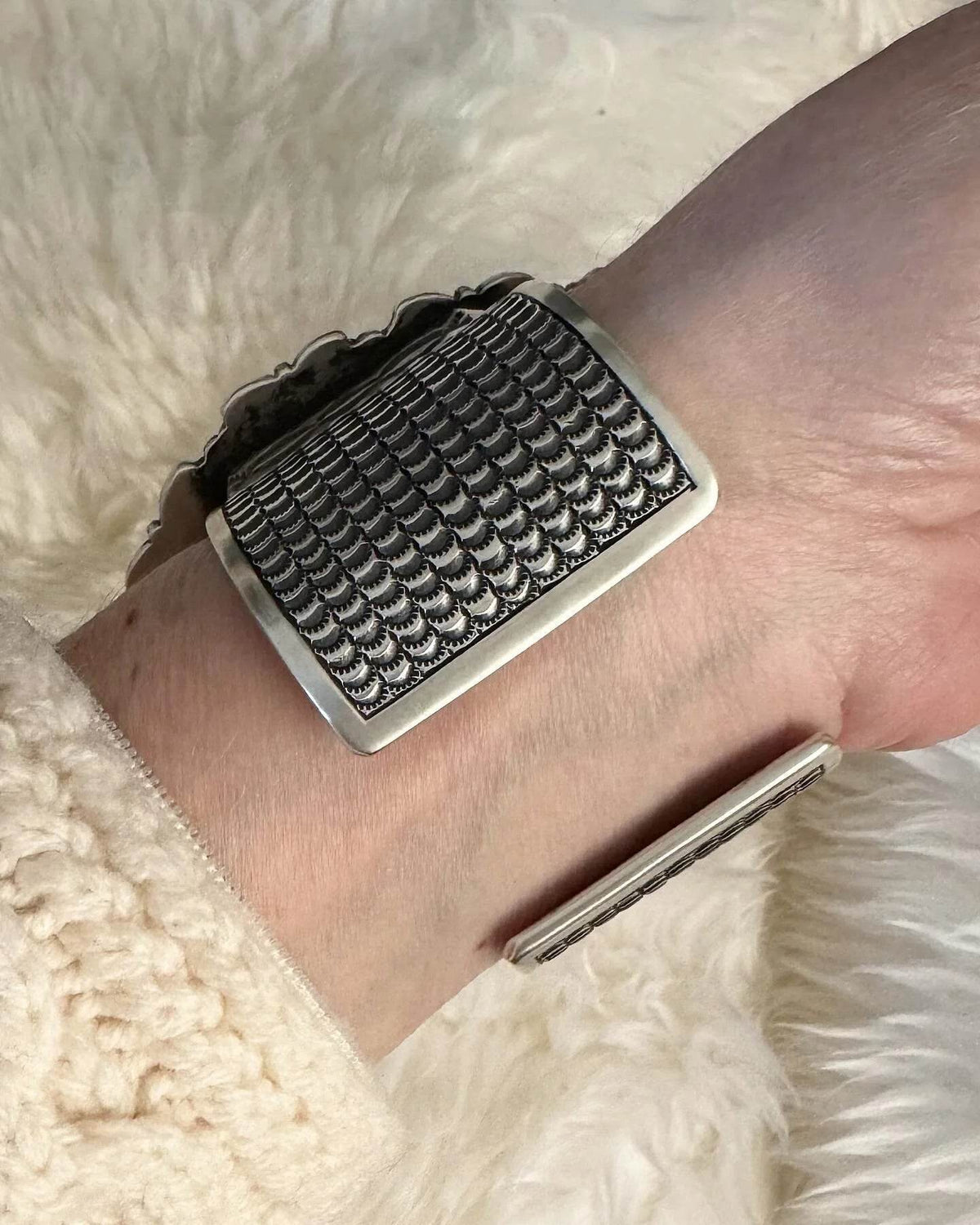 ColoradoJo Matthew Charley Signature Royston Turquoise Cuff underside view  on wrist