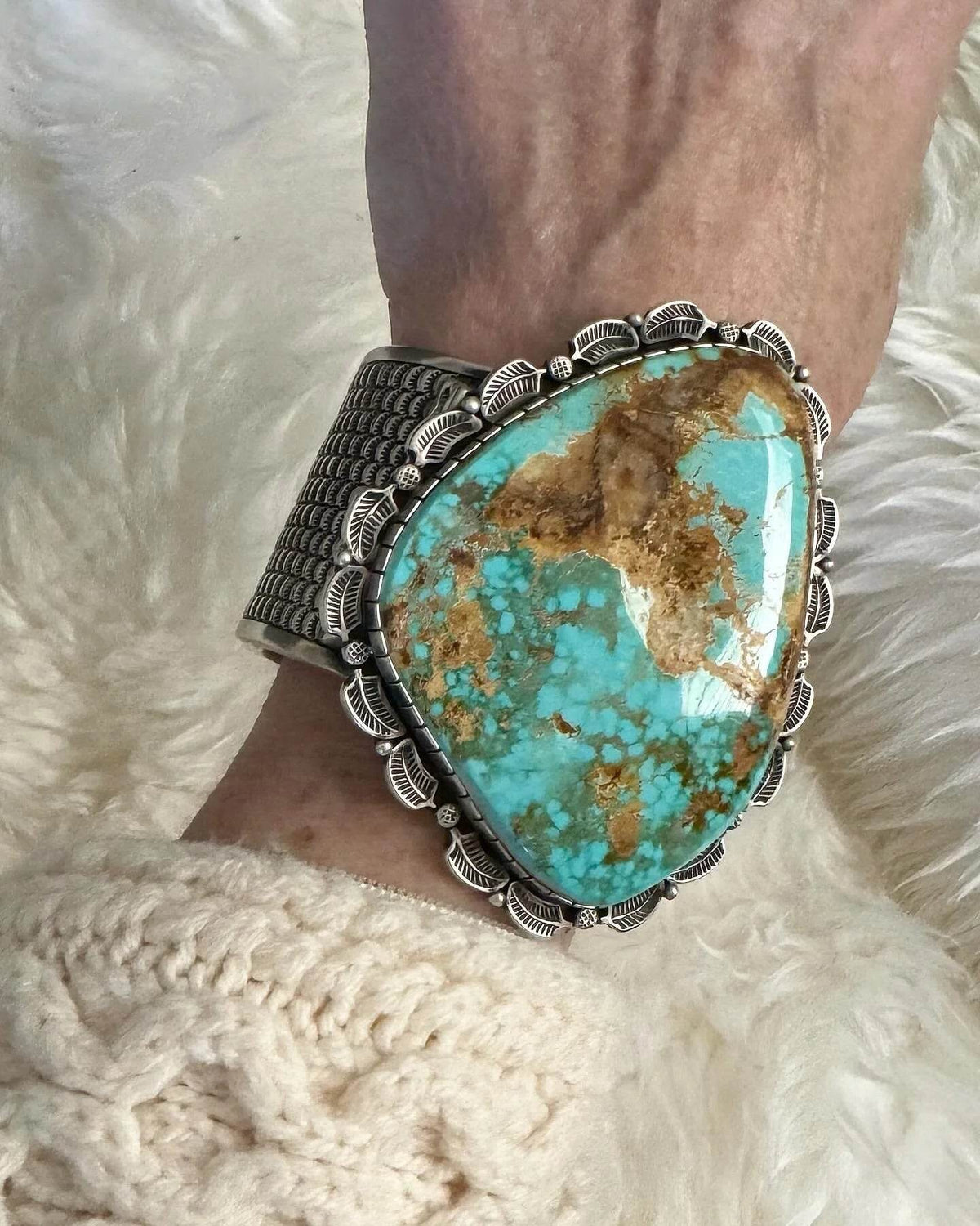ColoradoJo Matthew Charley Signature Royston Turquoise Cuff top view on wrist