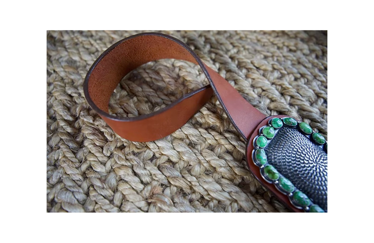ColoradoJo featuring Collectible Artist Matthew Charley Concho Belt on brown leather 