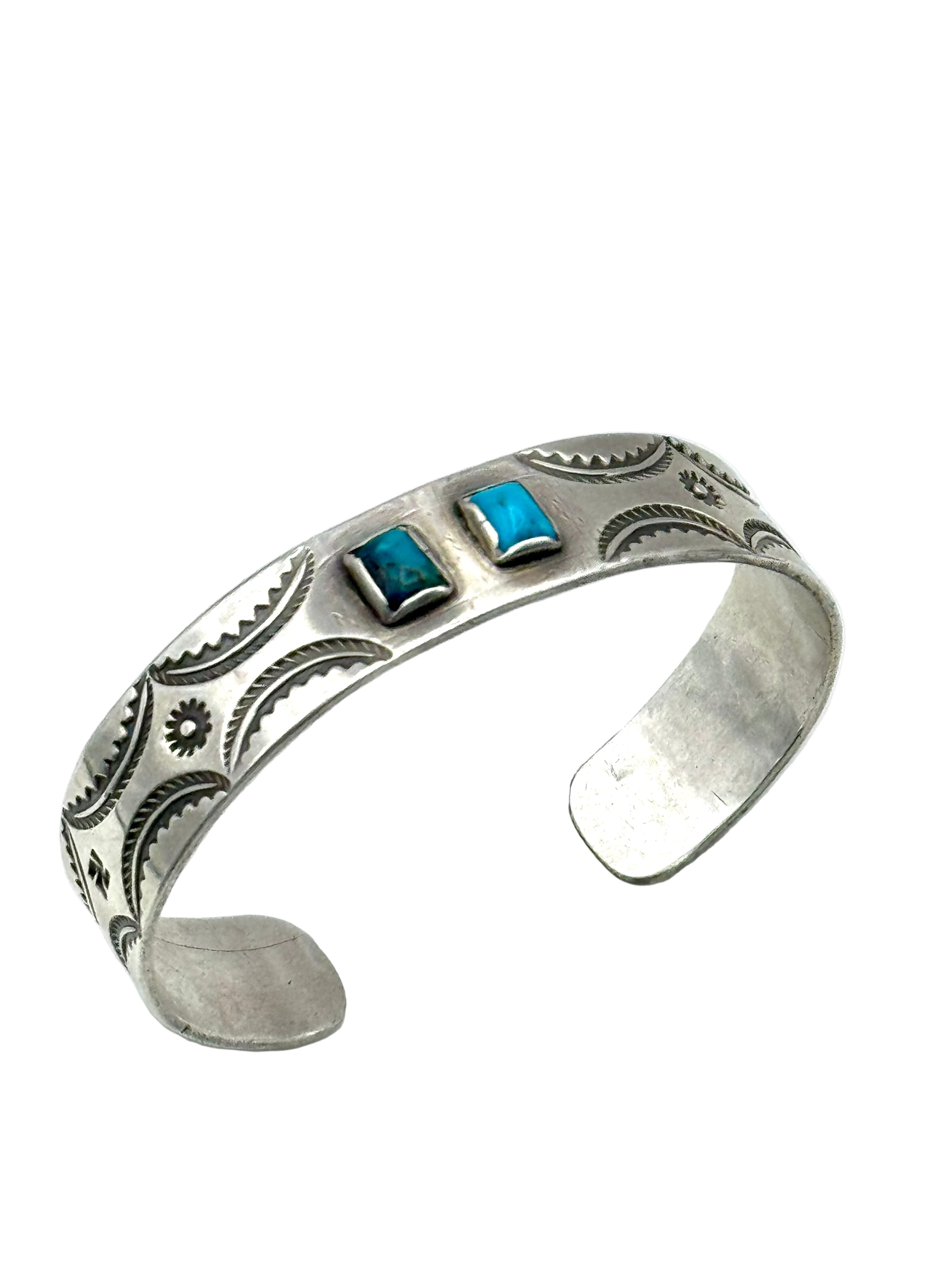 ColoradoJo Old Pawn Two Stone Turquoise Cuff above angle