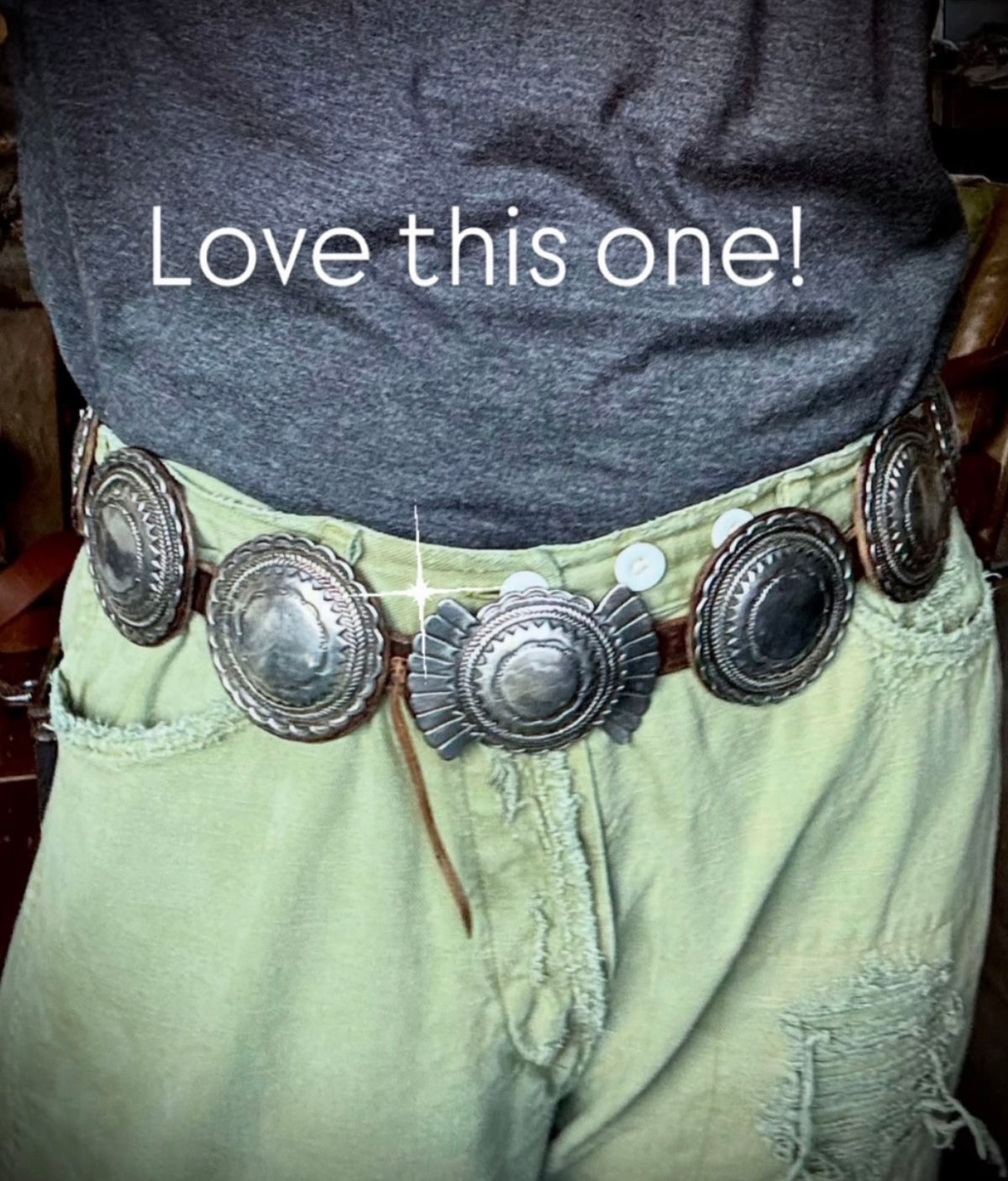 ColoradoJo Santa Fe Vintage Sterling Concho Belt "Love this one!" model view