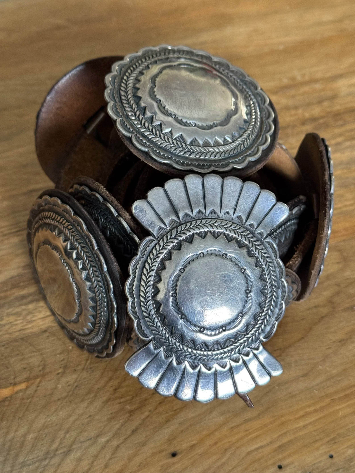 ColoradoJo Santa Fe Vintage Sterling Concho Belt concho wrapped view