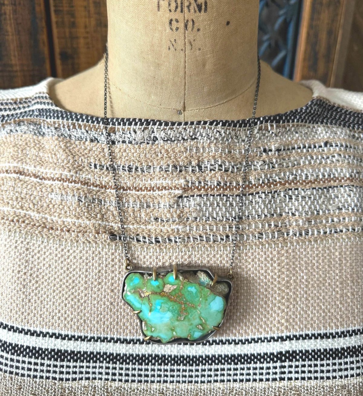 ColoradoJo Susan Fauman Organic Shape Sonoran Gold Turquoise Necklace full front view