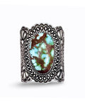 ColoradoJo Gem-Grade Royston Turquoise Navajo handmade cuff with scalloped edges by Tsosie White front view