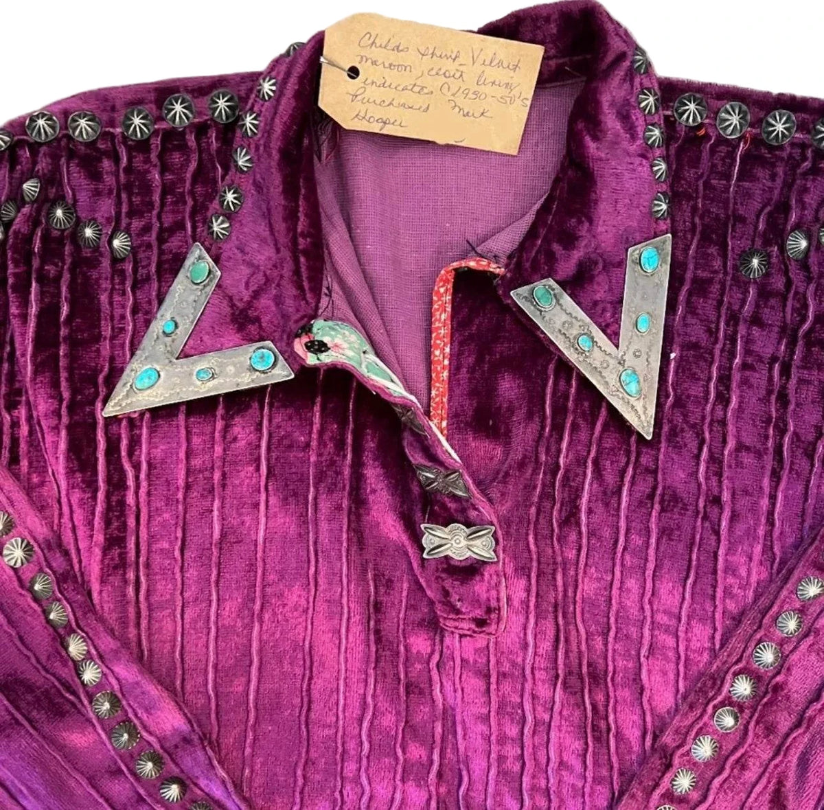 ColoradoJo Vintage Navajo Child’s Shirt c. 1930 - 1950’s collar with tag