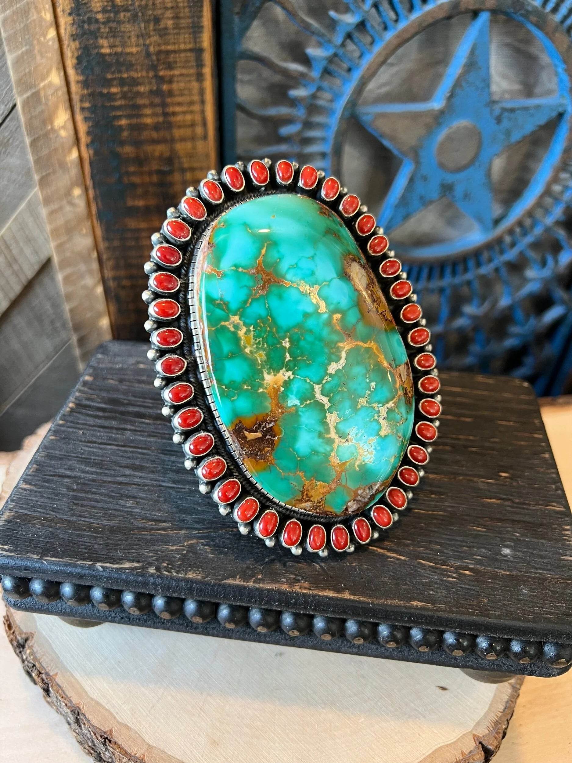 Turquoise & Italian Coral Cuff