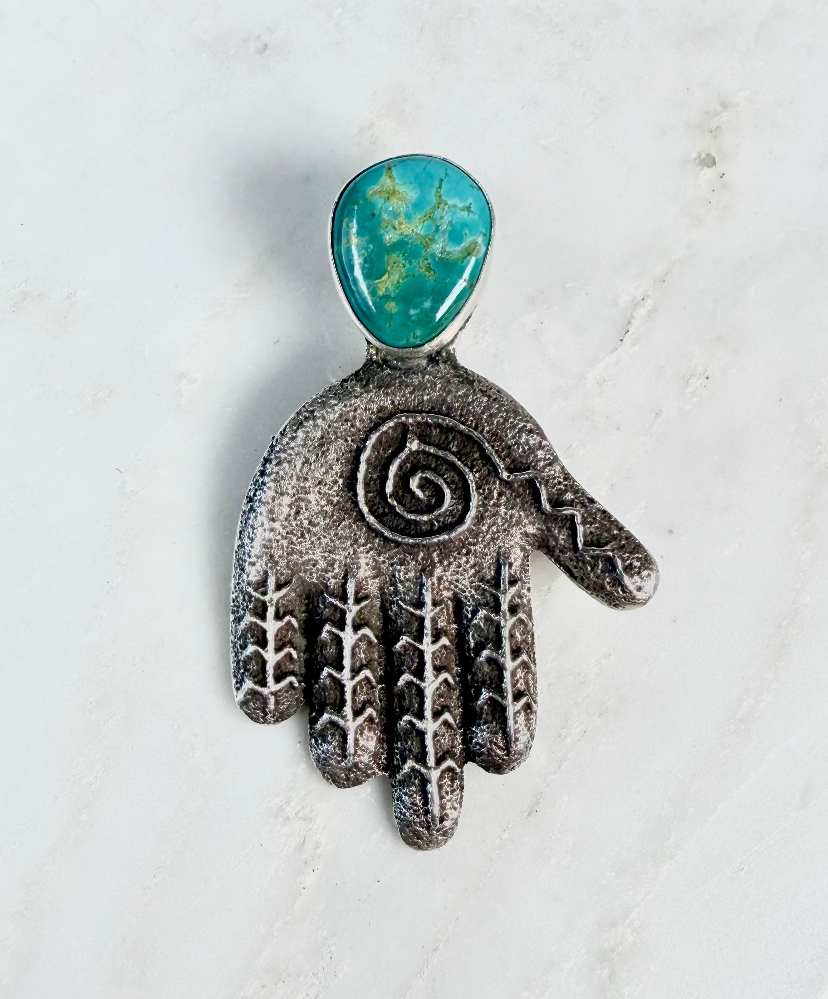 Cordell Pajarito Tufa Cast Turquoise Hand Pendant
