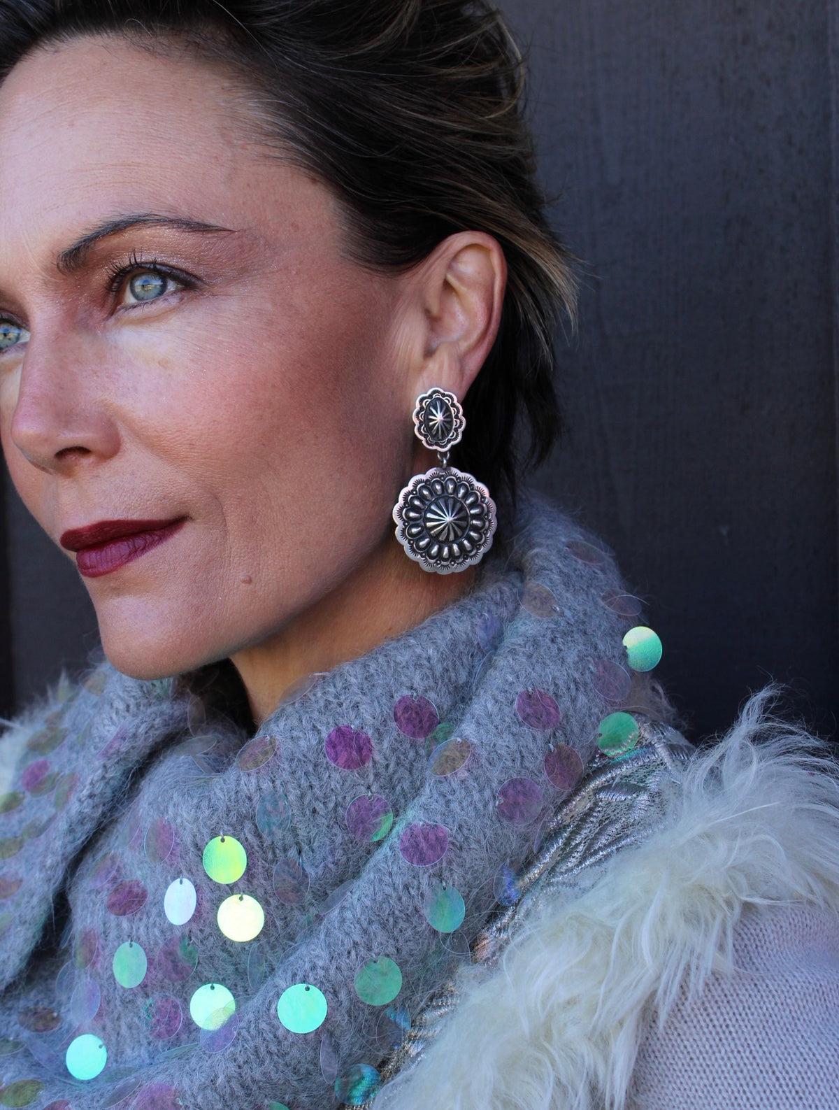 Sterling Concho Earrings by Tsosie White