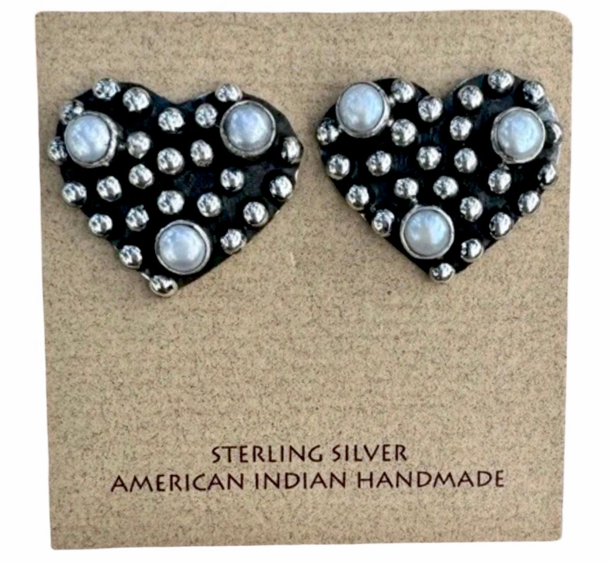 Geneva Apachito Pearl & Sterling Heart Earrings