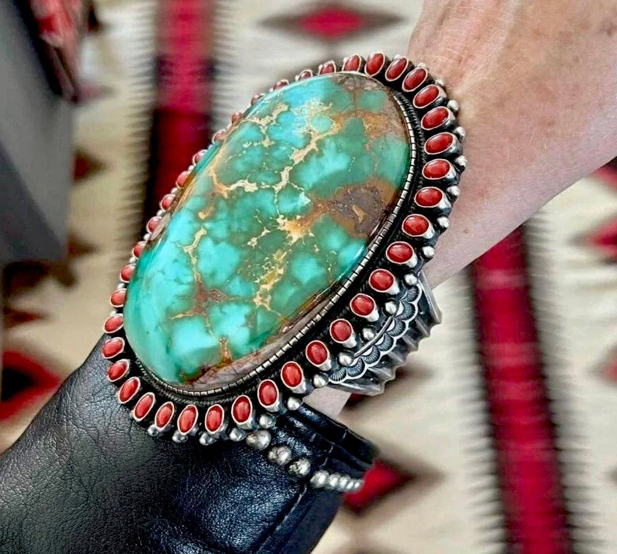 Rare Find • Leon Martinez Royston Turquoise & Italian Coral Cuff