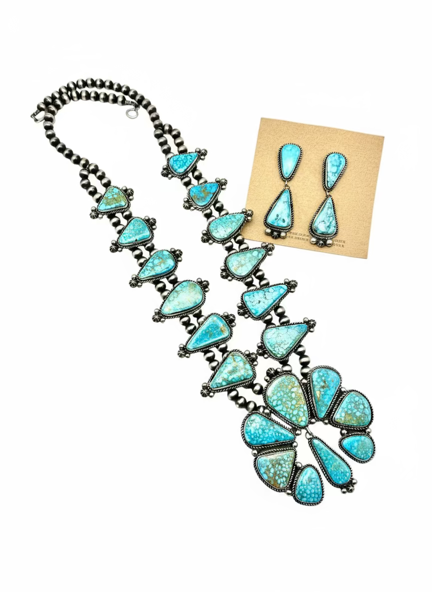 Linda Yazzie Kingman Turquoise Squash Blossom Necklace SET