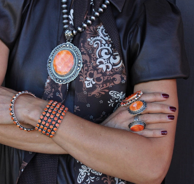 Happy Piasso Orange Spiny Oyster 5 Row Cuff