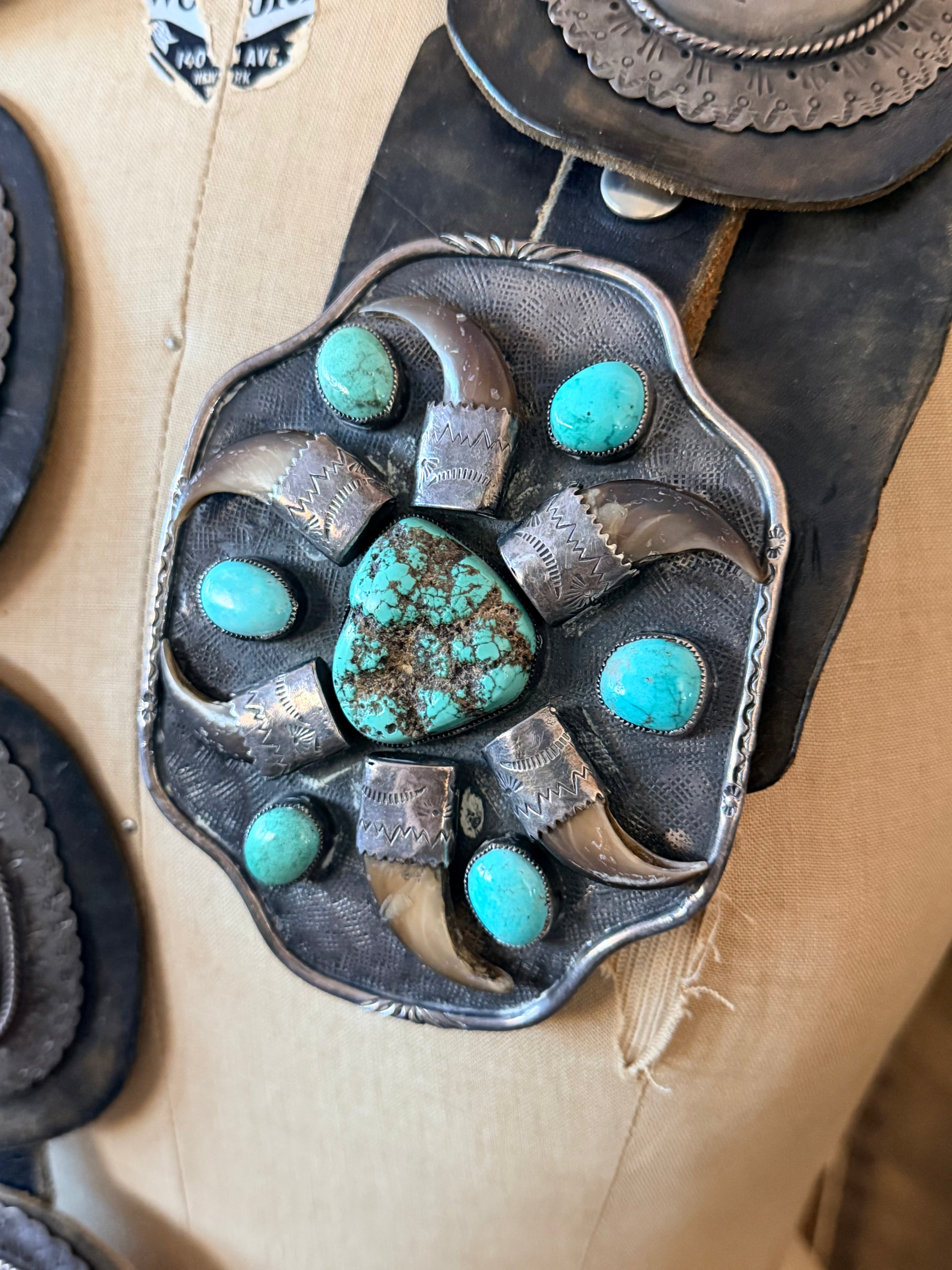 Vintage Concho Belt with Bear Claw & Turquoise Buckle