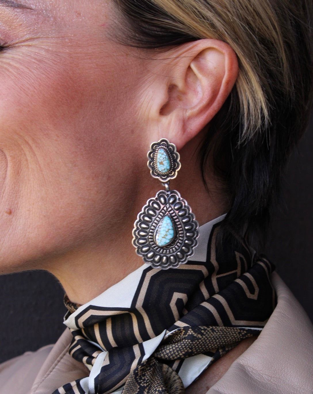 Turquoise & Sterling Concho Earrings