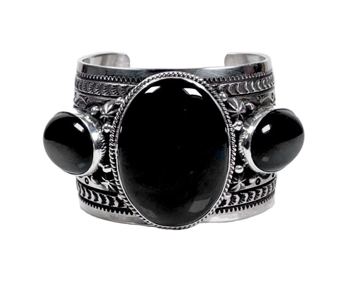 Happy Piasso Sterling & Onyx Cuff