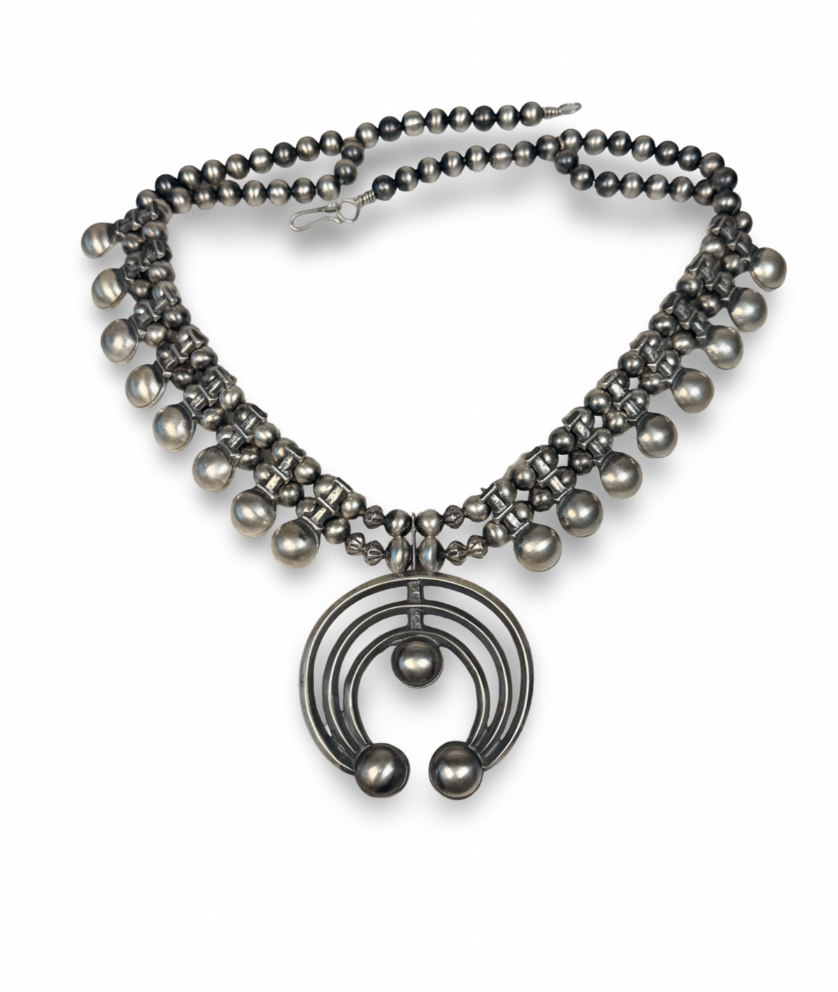 ColoradoJo William Begay Sterling Squash Blossom Necklace full front view