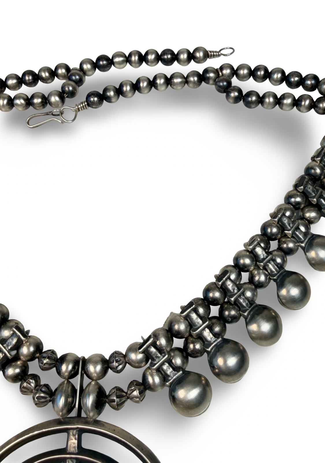 ColoradoJo William Begay Sterling Squash Blossom Necklace zoomed Navajo pearls view