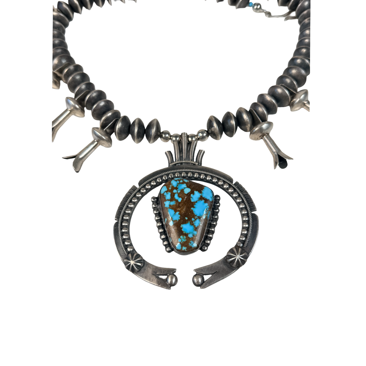 ColoradoJo Andy Marion Pilot Mountain Turquoise & Sterling Squash Blossom Necklace Naja view