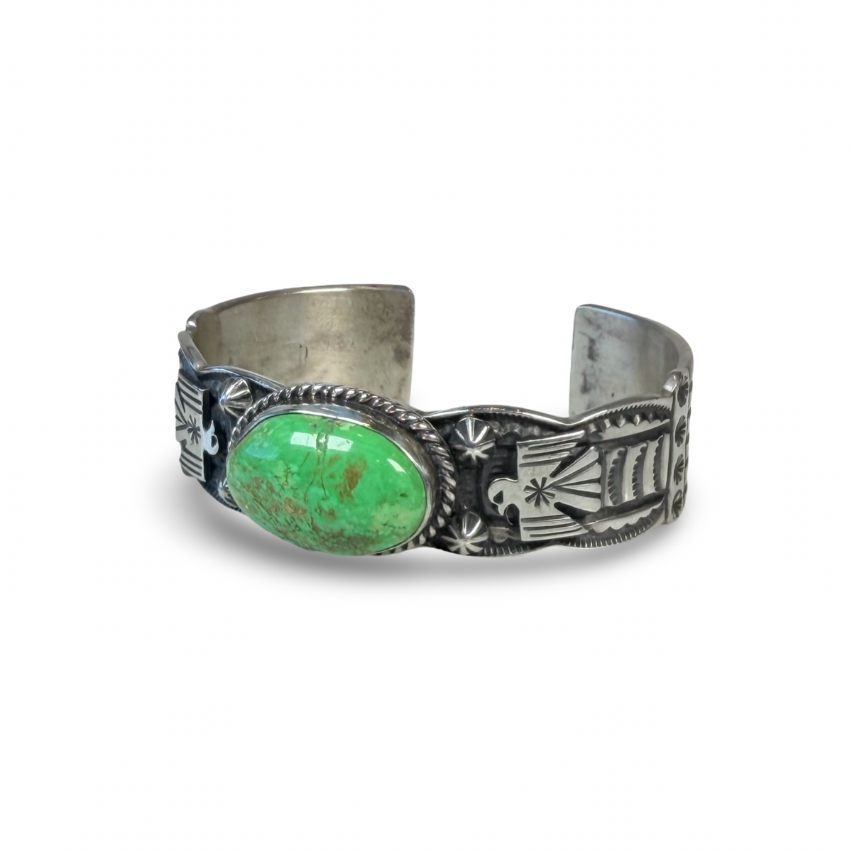 ColoradoJo Andy Cadman Gaspeite Thunderbird Cuff 3/4 view